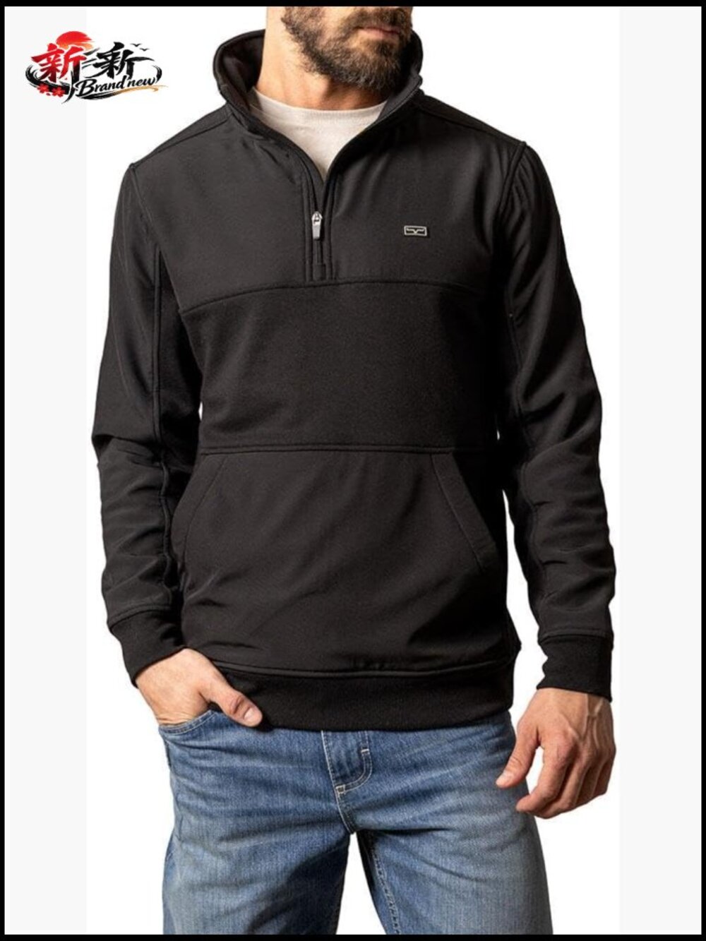 Men's Classic Fit Cotton Pullover With Quarter Zip Stand Collar